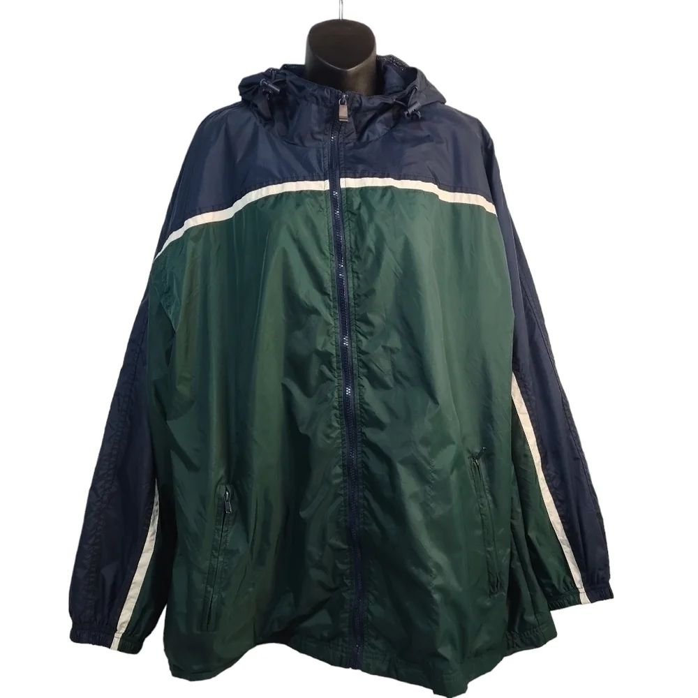 C&B Croft & Barrow Men's Green Hooded Full Zipper Windbreaker Jacket SZL
